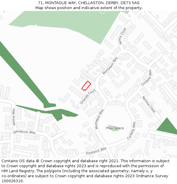 71, MONTAGUE WAY, CHELLASTON, DERBY, DE73 5AS: Location map and indicative extent of plot