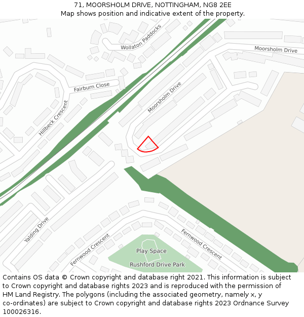 71, MOORSHOLM DRIVE, NOTTINGHAM, NG8 2EE: Location map and indicative extent of plot