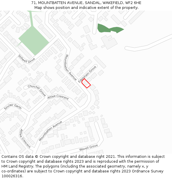 71, MOUNTBATTEN AVENUE, SANDAL, WAKEFIELD, WF2 6HE: Location map and indicative extent of plot
