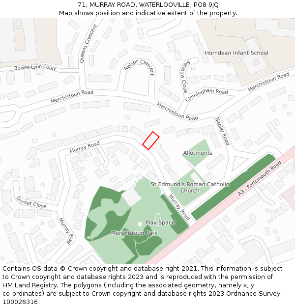 71, MURRAY ROAD, WATERLOOVILLE, PO8 9JQ: Location map and indicative extent of plot