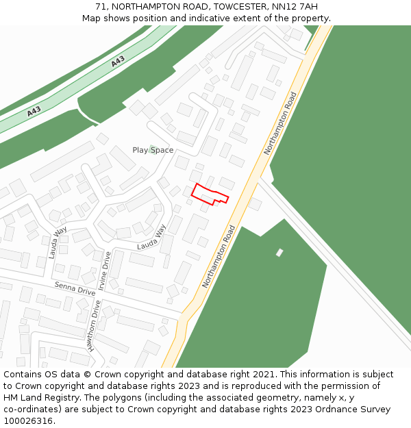 71, NORTHAMPTON ROAD, TOWCESTER, NN12 7AH: Location map and indicative extent of plot