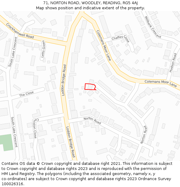 71, NORTON ROAD, WOODLEY, READING, RG5 4AJ: Location map and indicative extent of plot