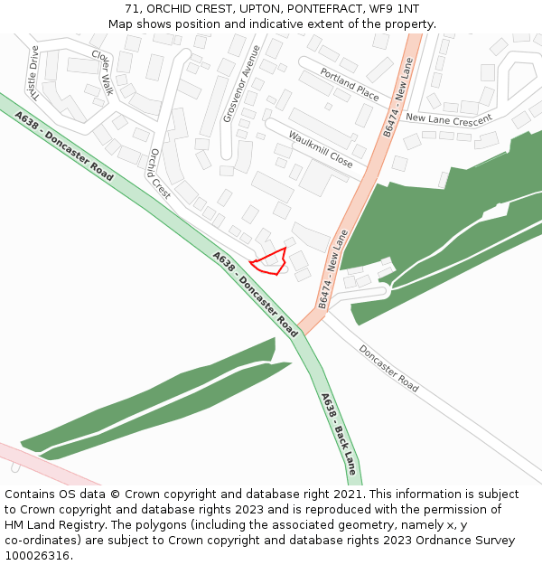 71, ORCHID CREST, UPTON, PONTEFRACT, WF9 1NT: Location map and indicative extent of plot