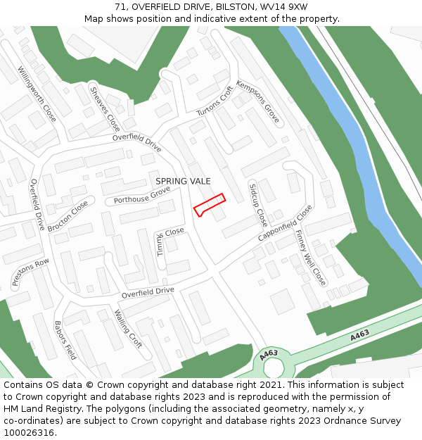71, OVERFIELD DRIVE, BILSTON, WV14 9XW: Location map and indicative extent of plot