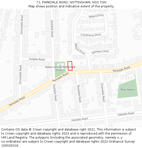 71, PARKDALE ROAD, NOTTINGHAM, NG3 7GN: Location map and indicative extent of plot