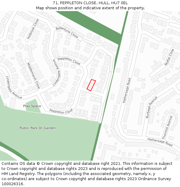 71, PEPPLETON CLOSE, HULL, HU7 0EL: Location map and indicative extent of plot