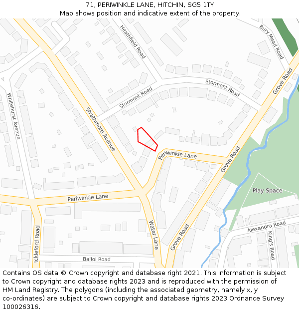 71, PERIWINKLE LANE, HITCHIN, SG5 1TY: Location map and indicative extent of plot