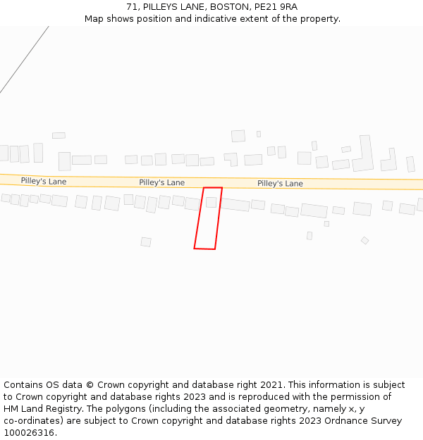71, PILLEYS LANE, BOSTON, PE21 9RA: Location map and indicative extent of plot