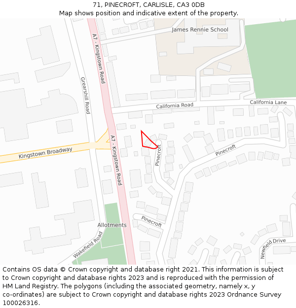 71, PINECROFT, CARLISLE, CA3 0DB: Location map and indicative extent of plot