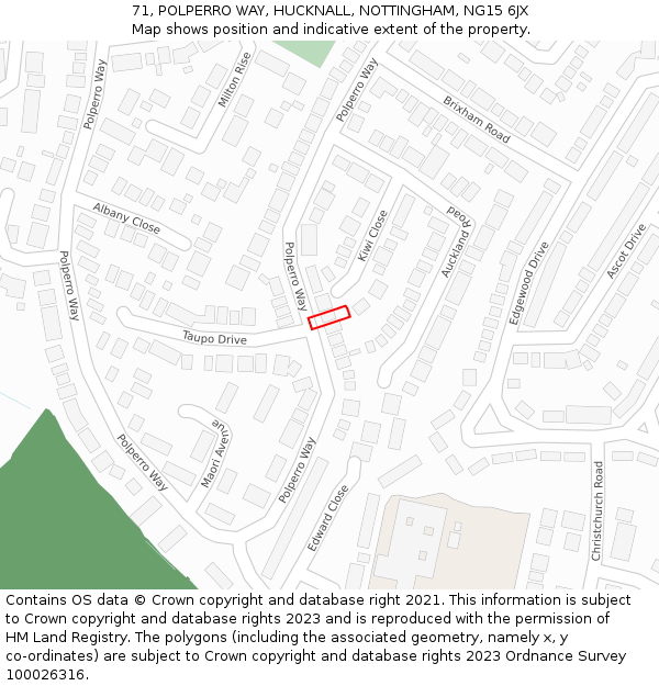 71, POLPERRO WAY, HUCKNALL, NOTTINGHAM, NG15 6JX: Location map and indicative extent of plot