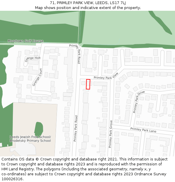71, PRIMLEY PARK VIEW, LEEDS, LS17 7LJ: Location map and indicative extent of plot