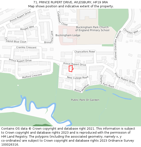 71, PRINCE RUPERT DRIVE, AYLESBURY, HP19 9RA: Location map and indicative extent of plot