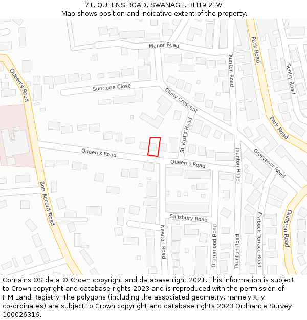 71, QUEENS ROAD, SWANAGE, BH19 2EW: Location map and indicative extent of plot