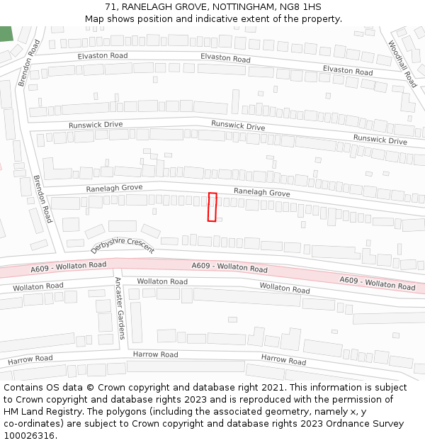 71, RANELAGH GROVE, NOTTINGHAM, NG8 1HS: Location map and indicative extent of plot