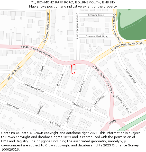 71, RICHMOND PARK ROAD, BOURNEMOUTH, BH8 8TX: Location map and indicative extent of plot
