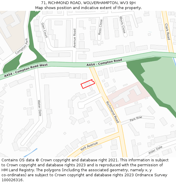 71, RICHMOND ROAD, WOLVERHAMPTON, WV3 9JH: Location map and indicative extent of plot