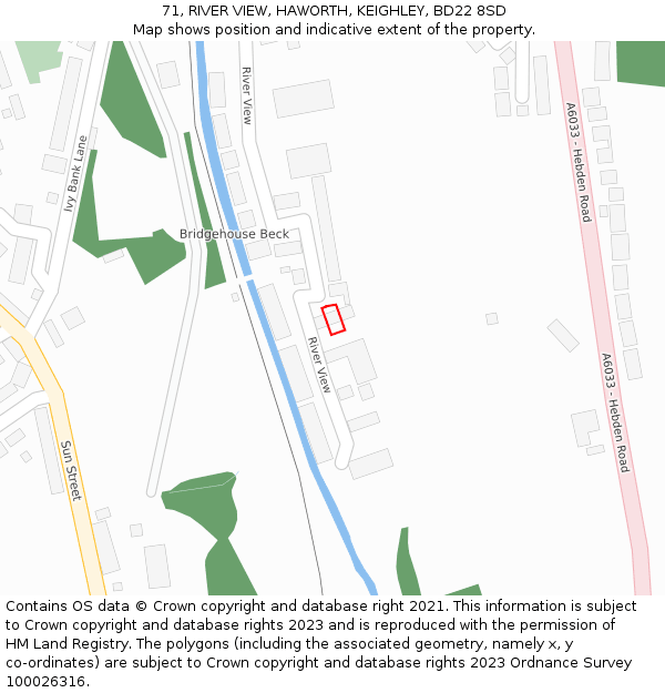 71, RIVER VIEW, HAWORTH, KEIGHLEY, BD22 8SD: Location map and indicative extent of plot