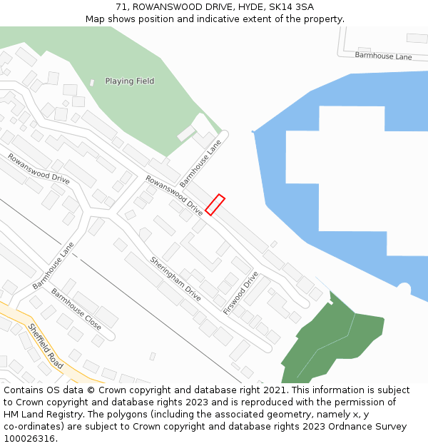 71, ROWANSWOOD DRIVE, HYDE, SK14 3SA: Location map and indicative extent of plot