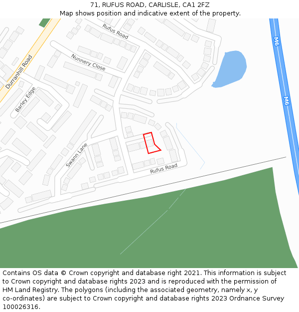 71, RUFUS ROAD, CARLISLE, CA1 2FZ: Location map and indicative extent of plot