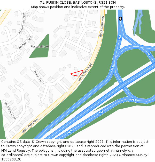 71, RUSKIN CLOSE, BASINGSTOKE, RG21 3QH: Location map and indicative extent of plot