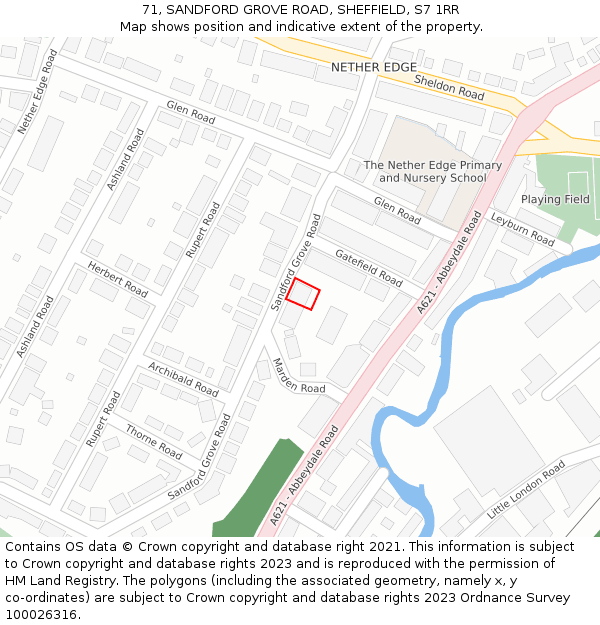 71, SANDFORD GROVE ROAD, SHEFFIELD, S7 1RR: Location map and indicative extent of plot
