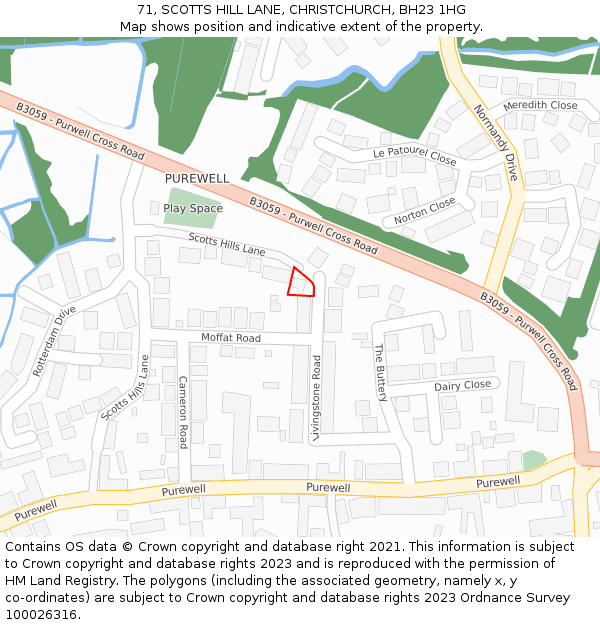 71, SCOTTS HILL LANE, CHRISTCHURCH, BH23 1HG: Location map and indicative extent of plot