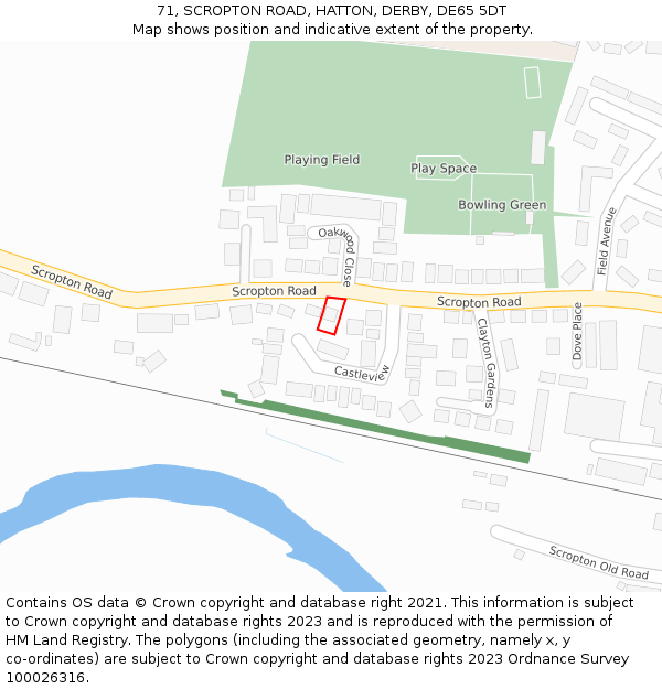 71, SCROPTON ROAD, HATTON, DERBY, DE65 5DT: Location map and indicative extent of plot