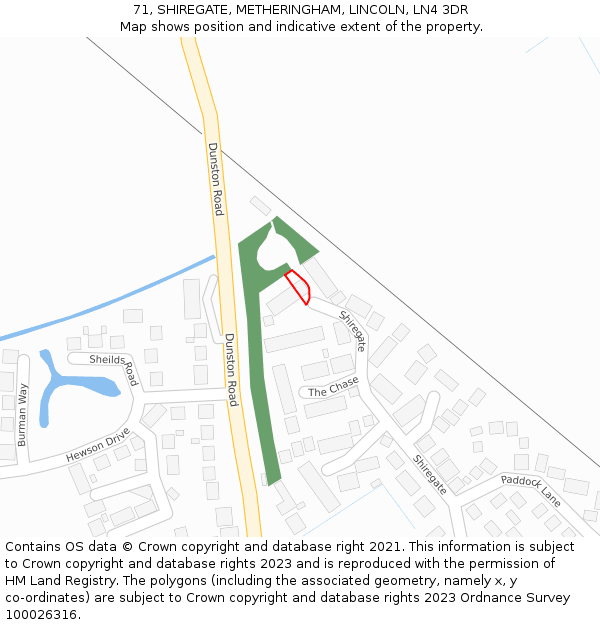 71, SHIREGATE, METHERINGHAM, LINCOLN, LN4 3DR: Location map and indicative extent of plot