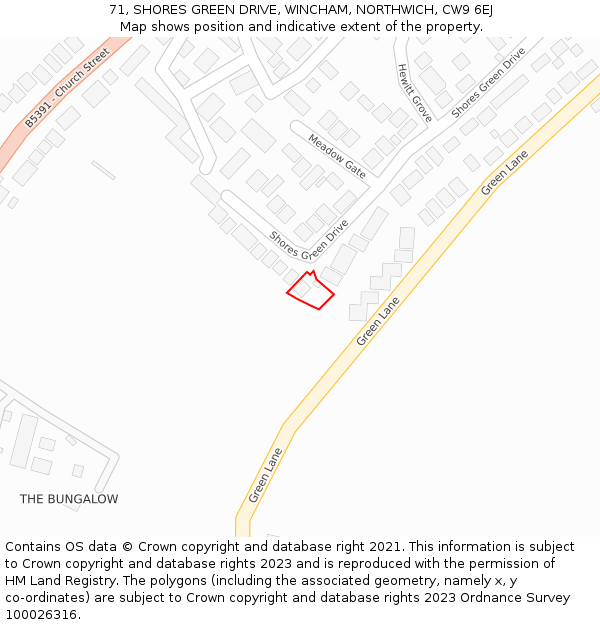 71, SHORES GREEN DRIVE, WINCHAM, NORTHWICH, CW9 6EJ: Location map and indicative extent of plot
