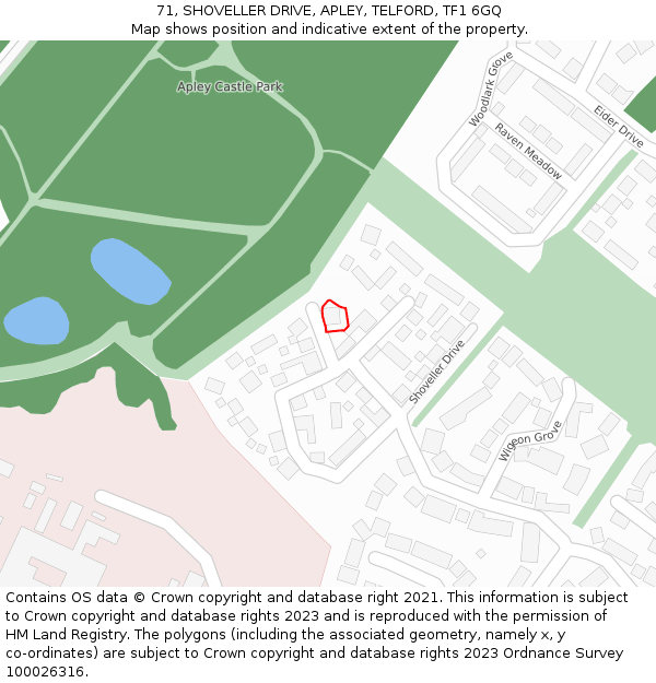 71, SHOVELLER DRIVE, APLEY, TELFORD, TF1 6GQ: Location map and indicative extent of plot