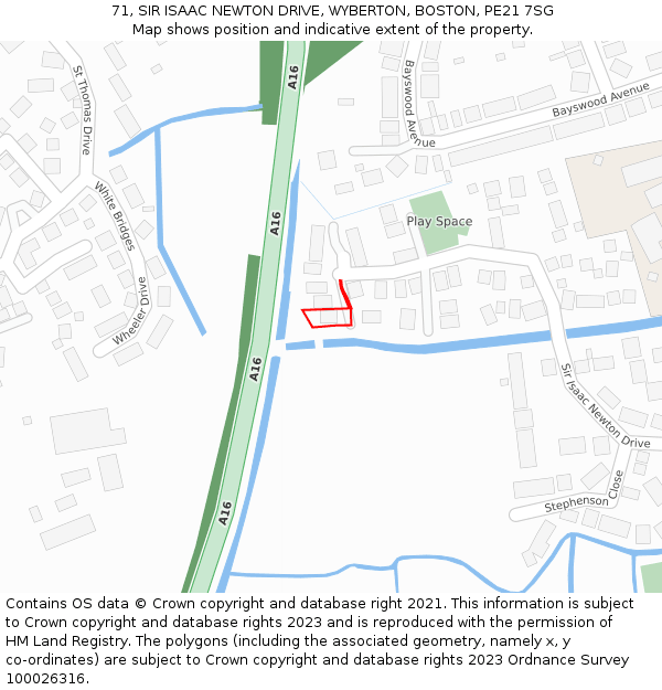 71, SIR ISAAC NEWTON DRIVE, WYBERTON, BOSTON, PE21 7SG: Location map and indicative extent of plot