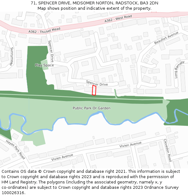 71, SPENCER DRIVE, MIDSOMER NORTON, RADSTOCK, BA3 2DN: Location map and indicative extent of plot