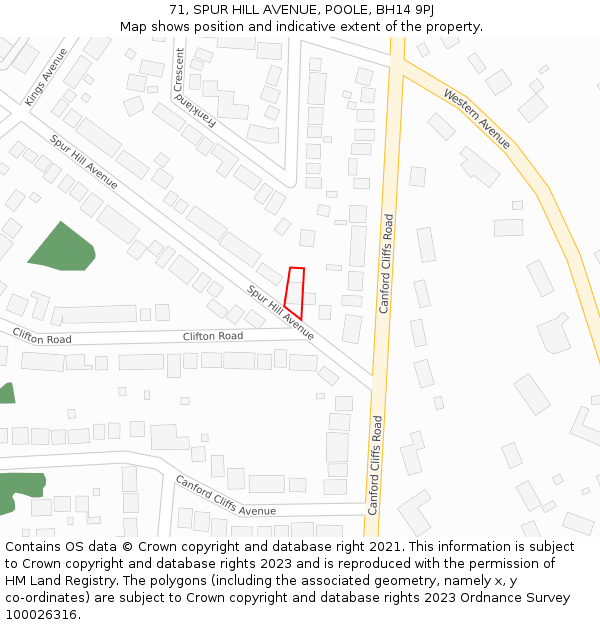 71, SPUR HILL AVENUE, POOLE, BH14 9PJ: Location map and indicative extent of plot