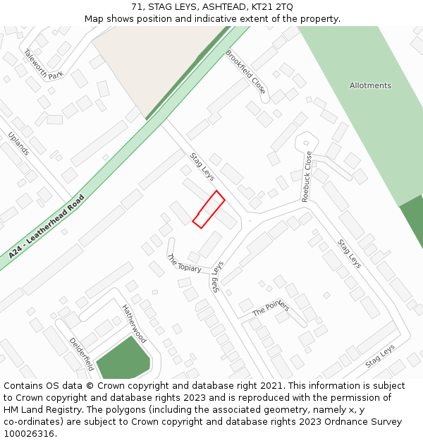 71, STAG LEYS, ASHTEAD, KT21 2TQ: Location map and indicative extent of plot