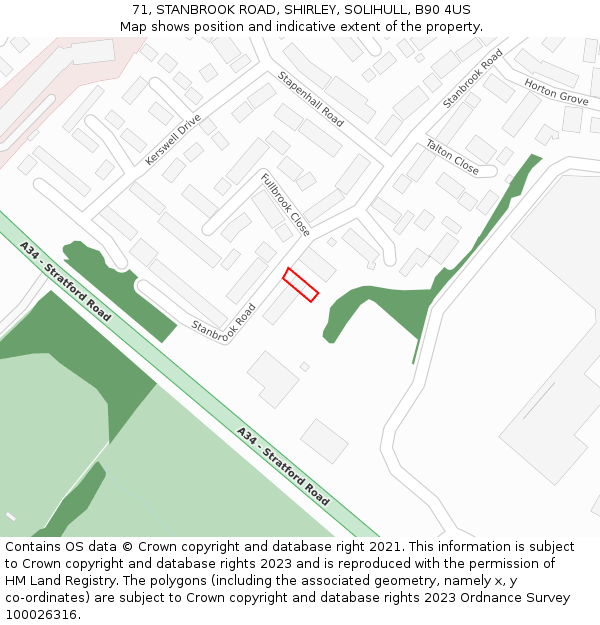 71, STANBROOK ROAD, SHIRLEY, SOLIHULL, B90 4US: Location map and indicative extent of plot