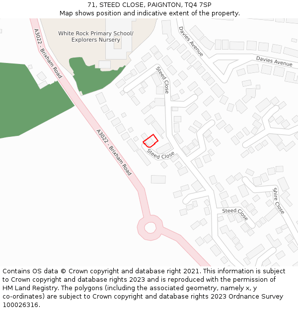 71, STEED CLOSE, PAIGNTON, TQ4 7SP: Location map and indicative extent of plot