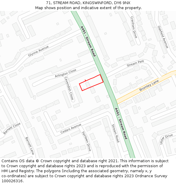 71, STREAM ROAD, KINGSWINFORD, DY6 9NX: Location map and indicative extent of plot