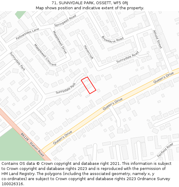 71, SUNNYDALE PARK, OSSETT, WF5 0RJ: Location map and indicative extent of plot