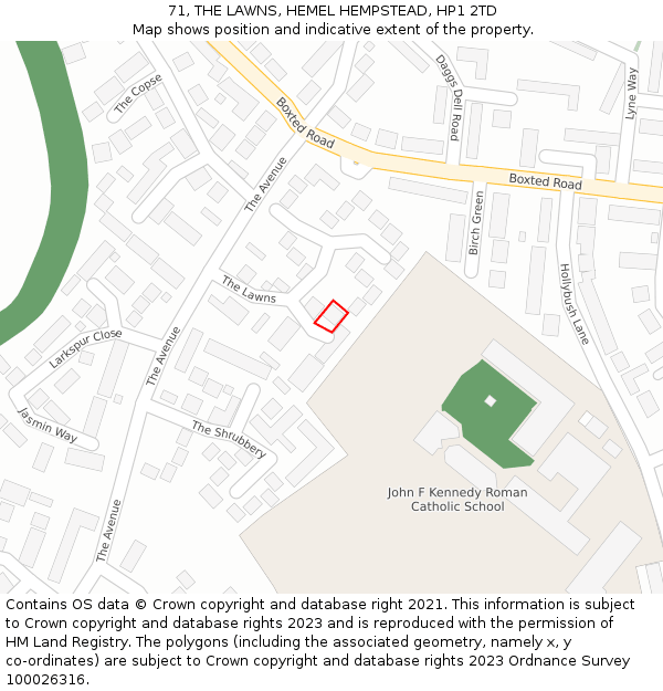 71, THE LAWNS, HEMEL HEMPSTEAD, HP1 2TD: Location map and indicative extent of plot