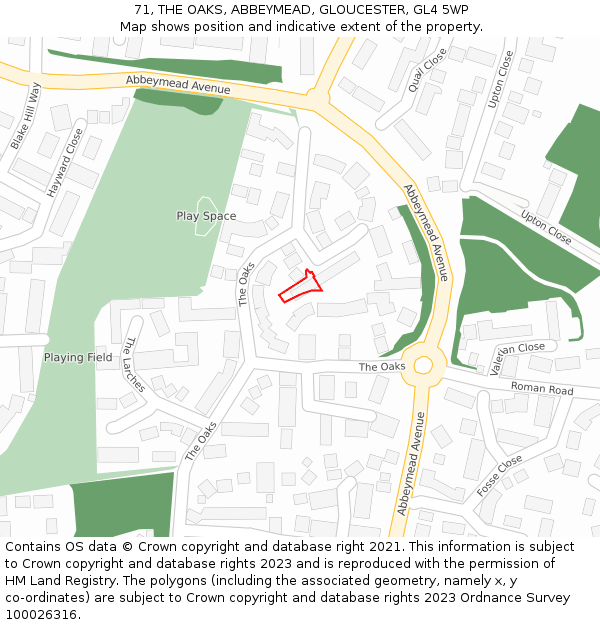 71, THE OAKS, ABBEYMEAD, GLOUCESTER, GL4 5WP: Location map and indicative extent of plot