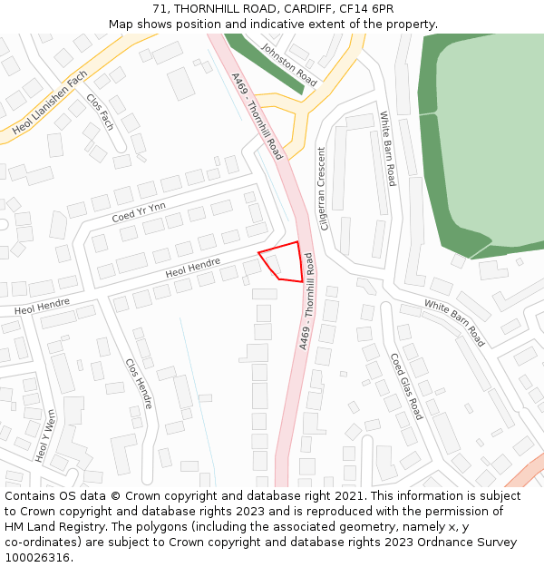 71, THORNHILL ROAD, CARDIFF, CF14 6PR: Location map and indicative extent of plot