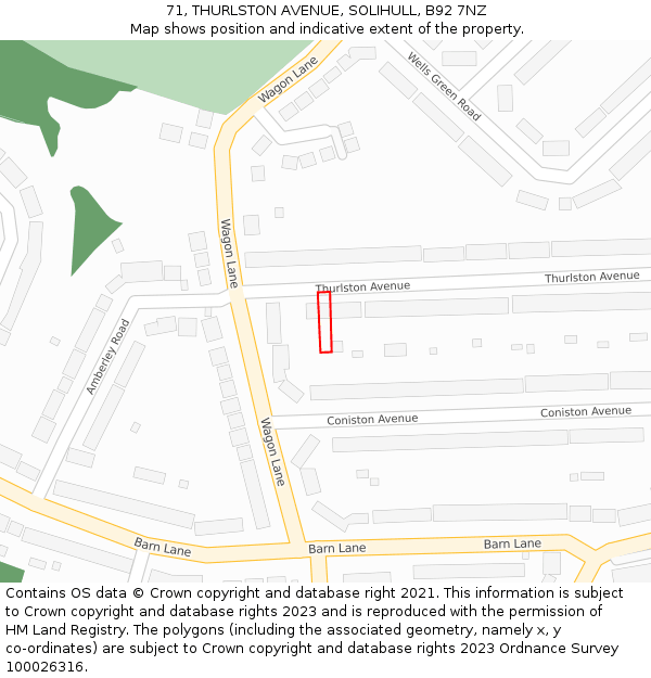 71, THURLSTON AVENUE, SOLIHULL, B92 7NZ: Location map and indicative extent of plot