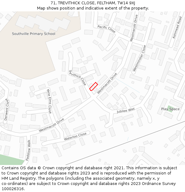 71, TREVITHICK CLOSE, FELTHAM, TW14 9XJ: Location map and indicative extent of plot
