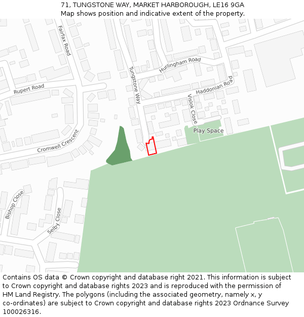 71, TUNGSTONE WAY, MARKET HARBOROUGH, LE16 9GA: Location map and indicative extent of plot