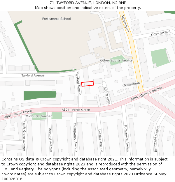 71, TWYFORD AVENUE, LONDON, N2 9NP: Location map and indicative extent of plot