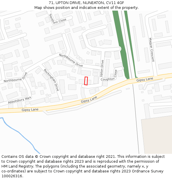 71, UPTON DRIVE, NUNEATON, CV11 4GF: Location map and indicative extent of plot