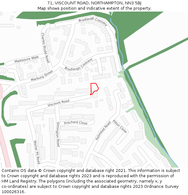 71, VISCOUNT ROAD, NORTHAMPTON, NN3 5BJ: Location map and indicative extent of plot