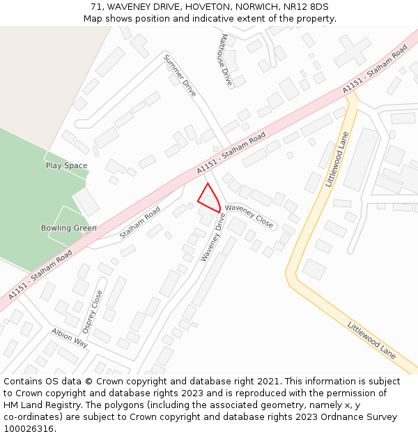 71, WAVENEY DRIVE, HOVETON, NORWICH, NR12 8DS: Location map and indicative extent of plot