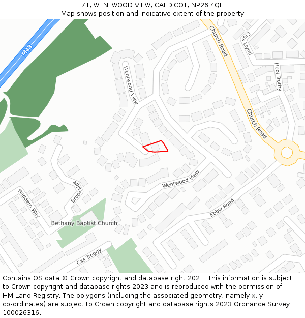 71, WENTWOOD VIEW, CALDICOT, NP26 4QH: Location map and indicative extent of plot