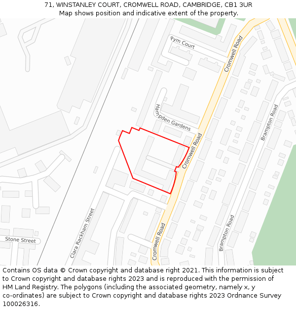 71, WINSTANLEY COURT, CROMWELL ROAD, CAMBRIDGE, CB1 3UR: Location map and indicative extent of plot